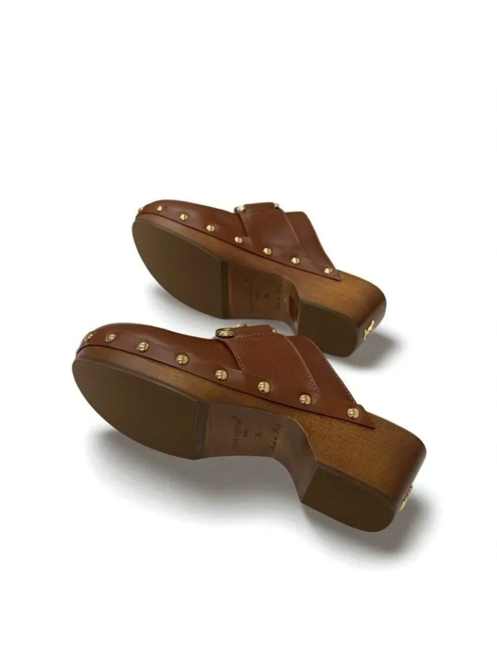 Louis Vuitton Cottage Line Sandals Shoes Leather Brown Gold Logo Studs Sabot - Picture 6 of 10